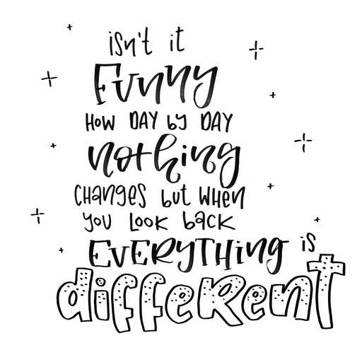 Isn't it funny how day by day nothing changes but when you look back everything is different.